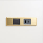 真鍮（素地） 家具用プレート<br>+ パナソニック 埋込スイッチ シングル グレー <br>+ NK 埋込コンセント グレー