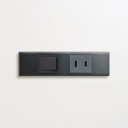 ステンレス（ブラック）家具用プレート<br>+ パナソニック 埋込スイッチ シングル グレー <br>+ NK 埋込コンセント グレー