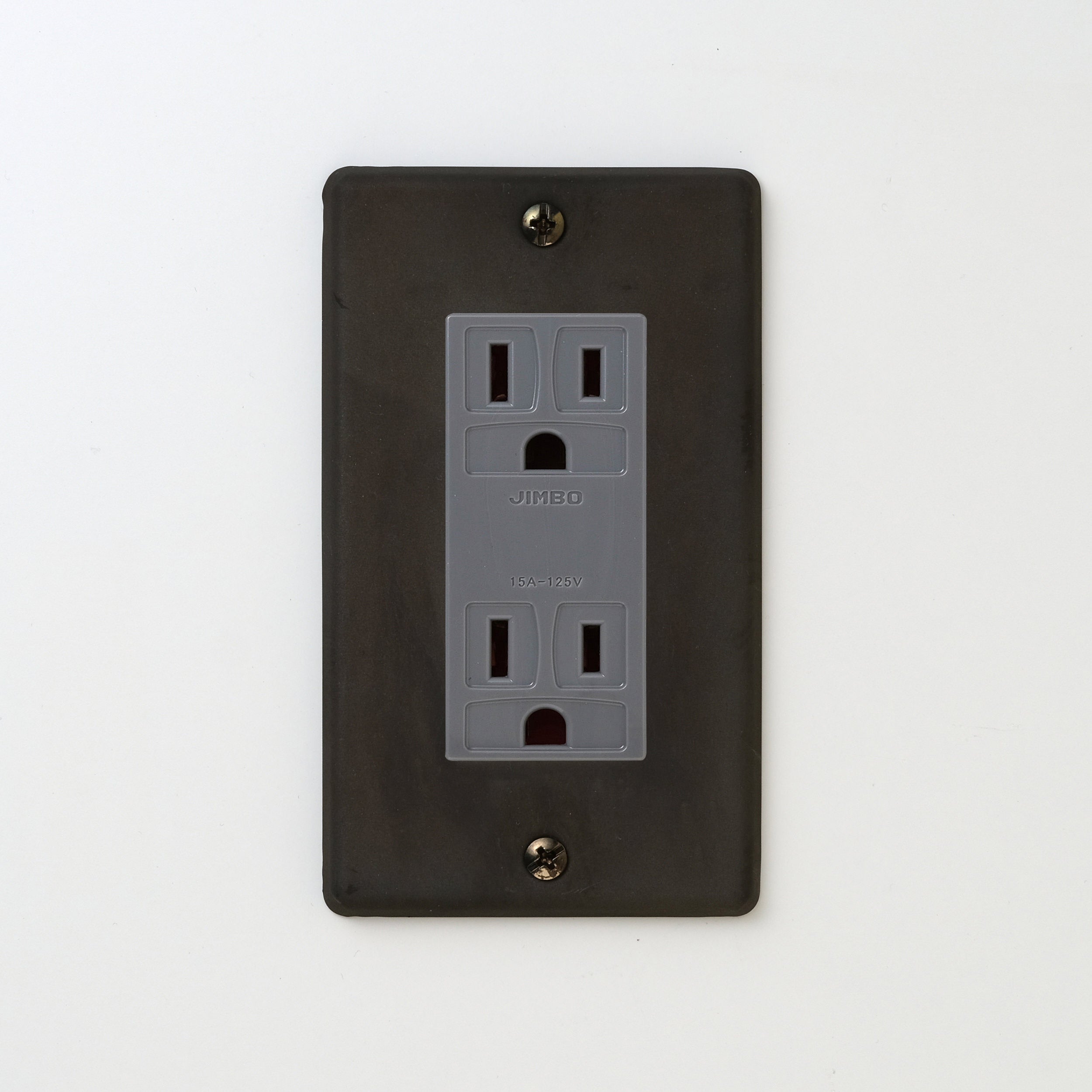 ステンレス（黒染）プレート <br>+ NK 埋込接地（アース）ダブルコンセント　グレー