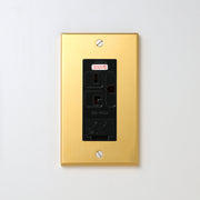 真鍮（素地） プレート <br>+ NK 埋込アースターミナル付接地15A、20Aコンセント 250V　ブラック