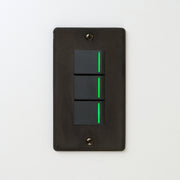 ステンレス（黒染）プレート <br>+ NK 片切、3路ガイドランプ（グリーン）スイッチトリプル  ブラック