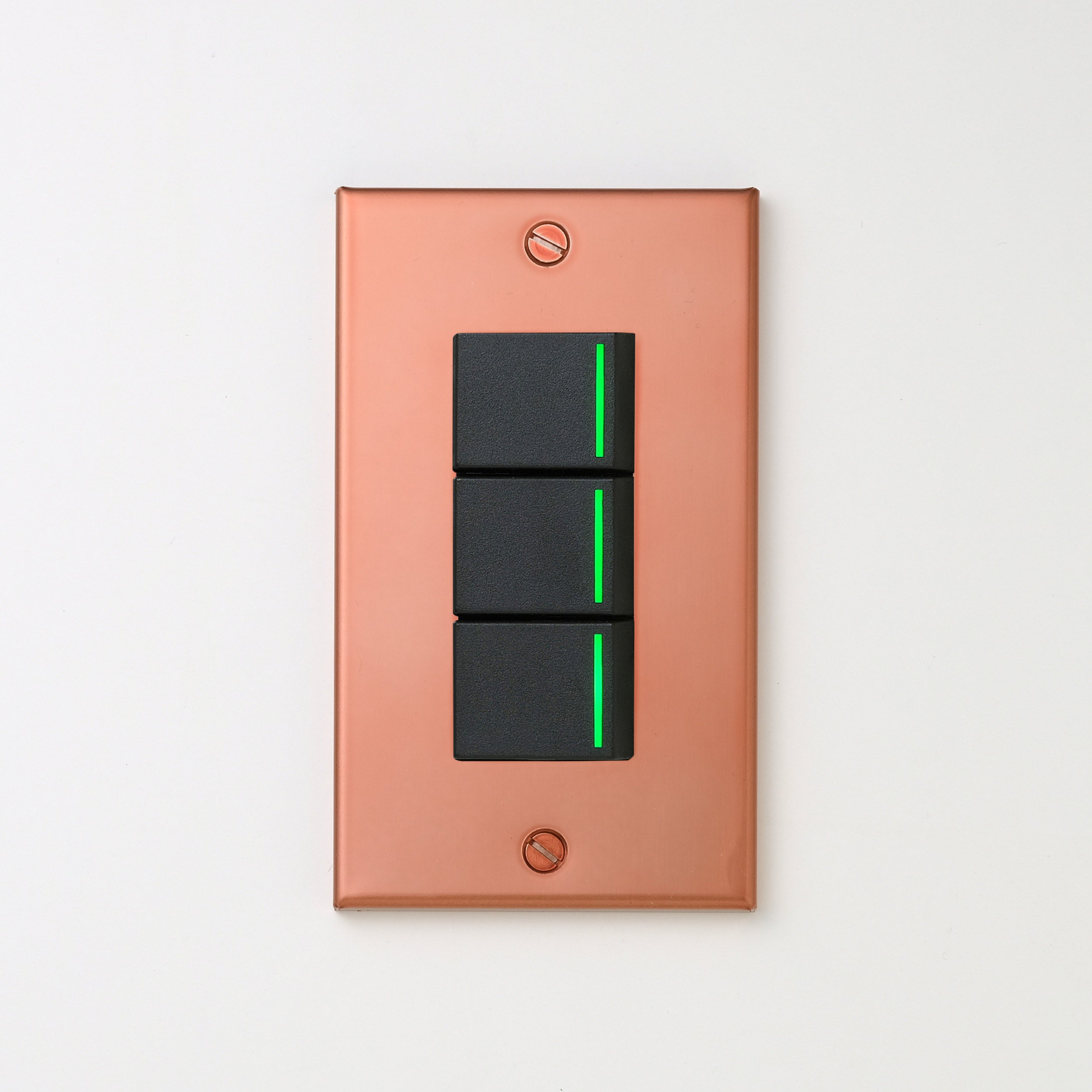 銅色（マット） プレート <br>+ NK 片切、3路ガイドランプ（グリーン）スイッチトリプル  ブラック