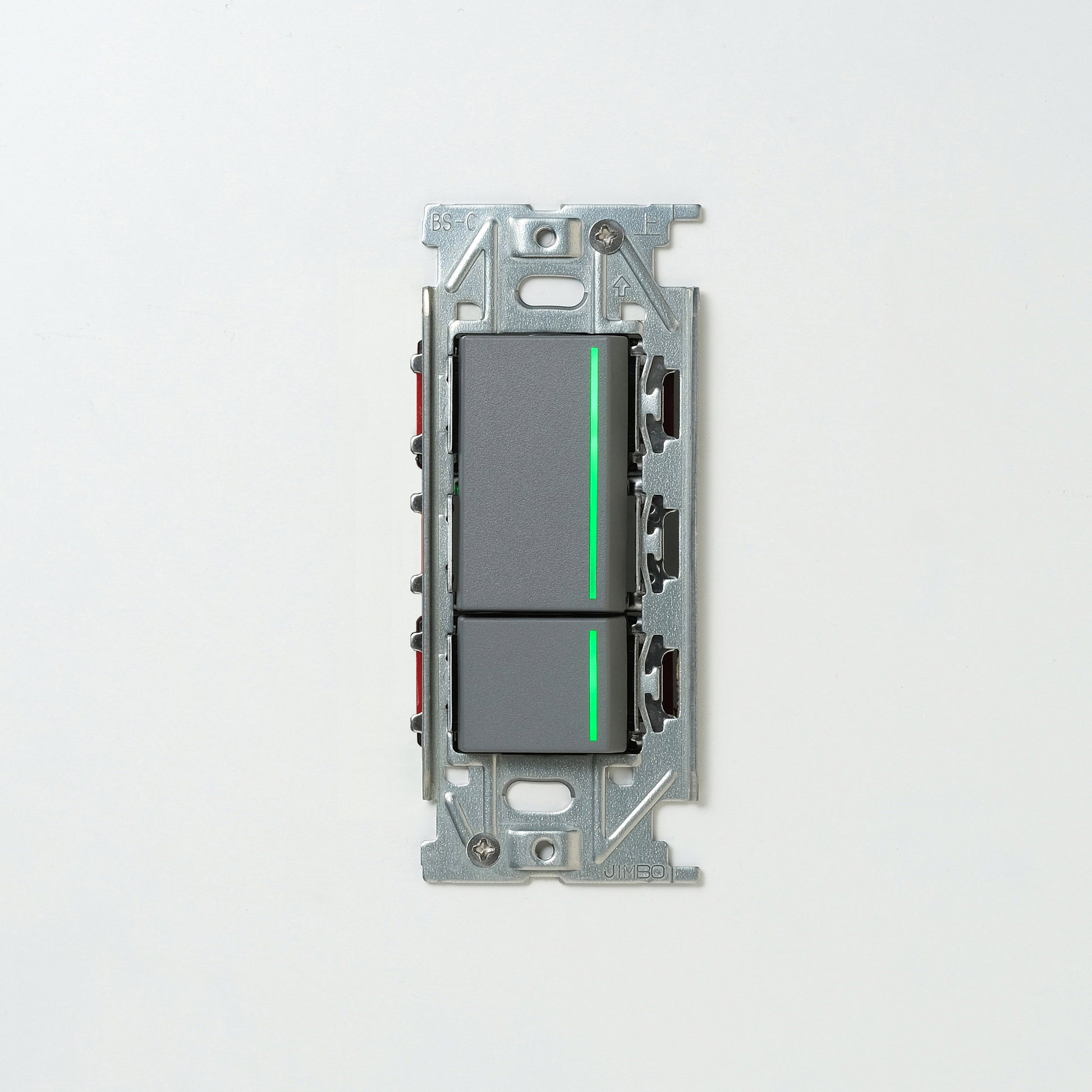 NKシリーズ　片切、3路ガイドランプ（グリーン）スイッチダブル（上段大）  １連３口用 グレー