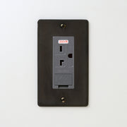 ステンレス（黒染）プレート <br>+ NK 埋込アースターミナル付接地15A、20Aコンセント 250V　グレー