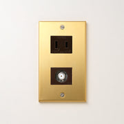 真鍮（素地） プレート<br>+ NK 新4K8K衛星放送対応 埋込小型高シールドテレビ端子 チョコ <br>+ NK 埋込コンセント チョコ