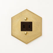 真鍮鋳造プレート（鋳肌） 半連１口用 六角 <br>+ NK 埋込コンセント チョコ