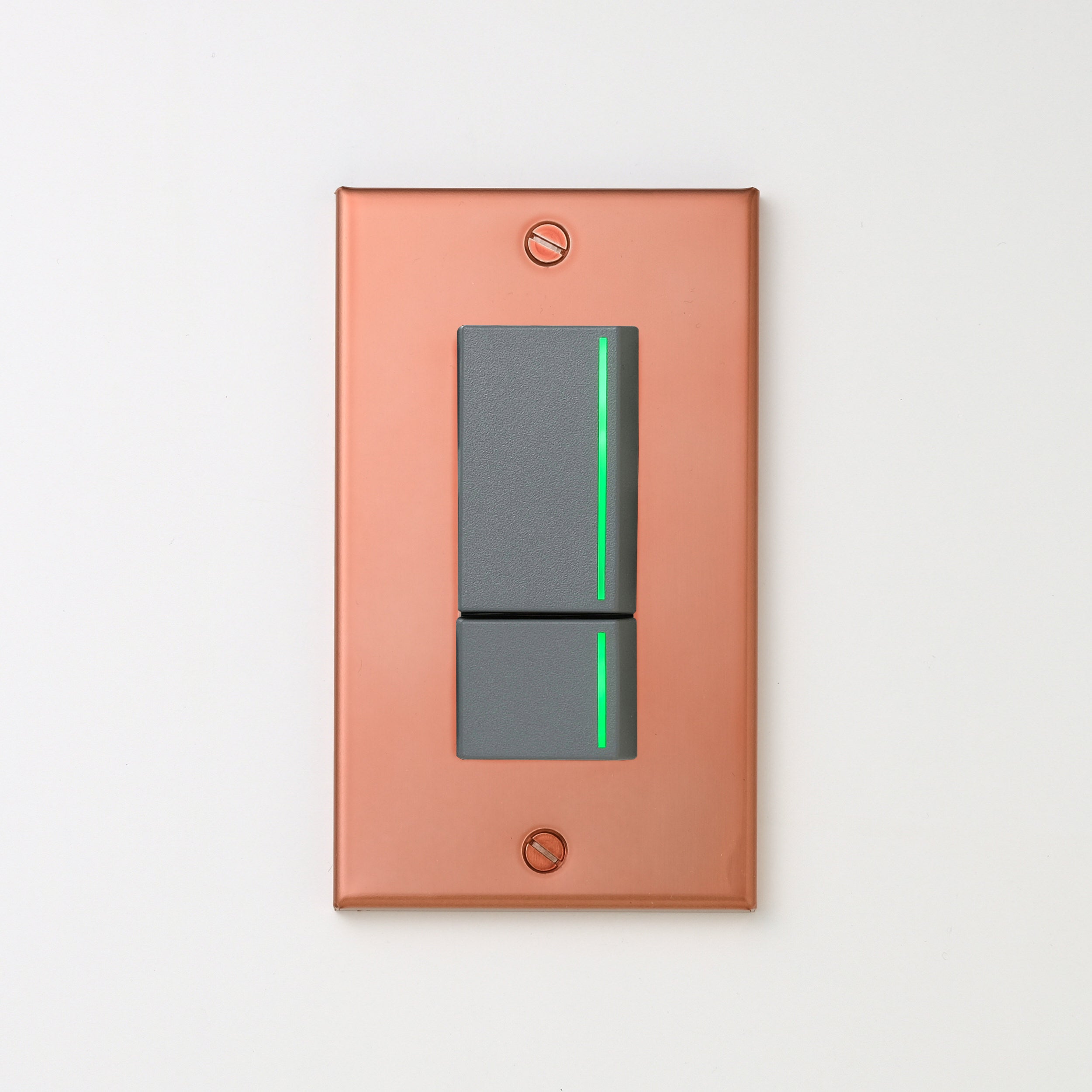 銅色（マット） プレート <br>+ NK 片切、3路ガイドランプ（グリーン）スイッチダブル（上段大）  グレー