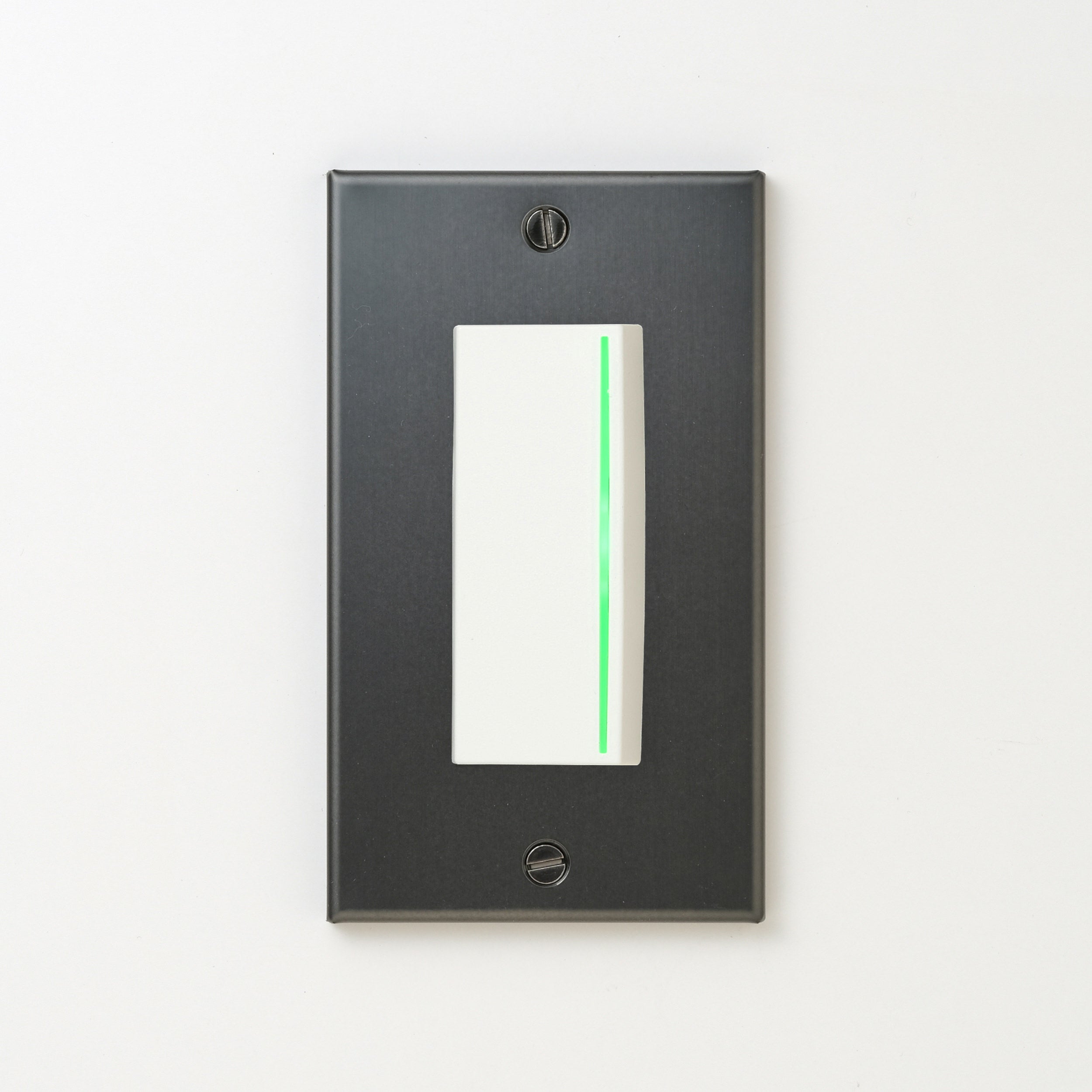 ステンレス（マットブラック）プレート <br>+ NK 片切、3路ガイドランプ（グリーン）付スイッチシングル  ホワイト