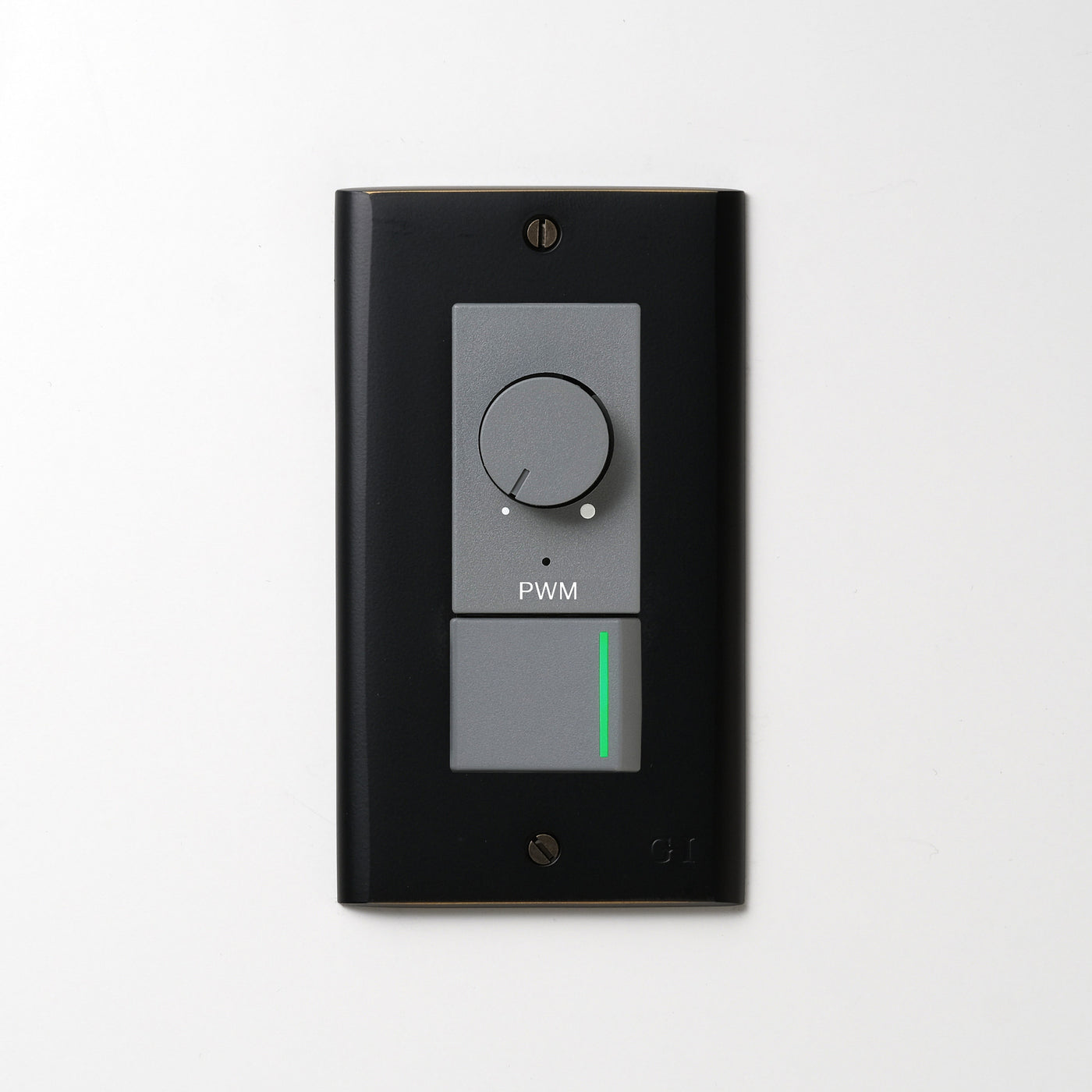 真鍮（マットブラック塗装）プレート <br>+ NK PWM制御方式(1ch)ライトコントロール＋片切、3路ガイドランプ（グリーン）スイッチ　 グレー