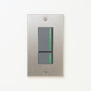 ステンレス（ヘアライン） プレート <br>+ NK 片切、3路ガイドランプ（グリーン）スイッチダブル（上段大）  グレー