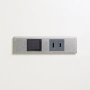 ステンレス（バイブレーション）家具用プレート<br>+ パナソニック 埋込スイッチ シングル グレー <br>+ NK 埋込コンセント グレー