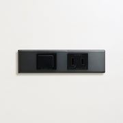 ステンレス（ブラック）家具用プレート<br>+ パナソニック 埋込スイッチ シングル ブラック <br>+ NK 埋込コンセント ブラック