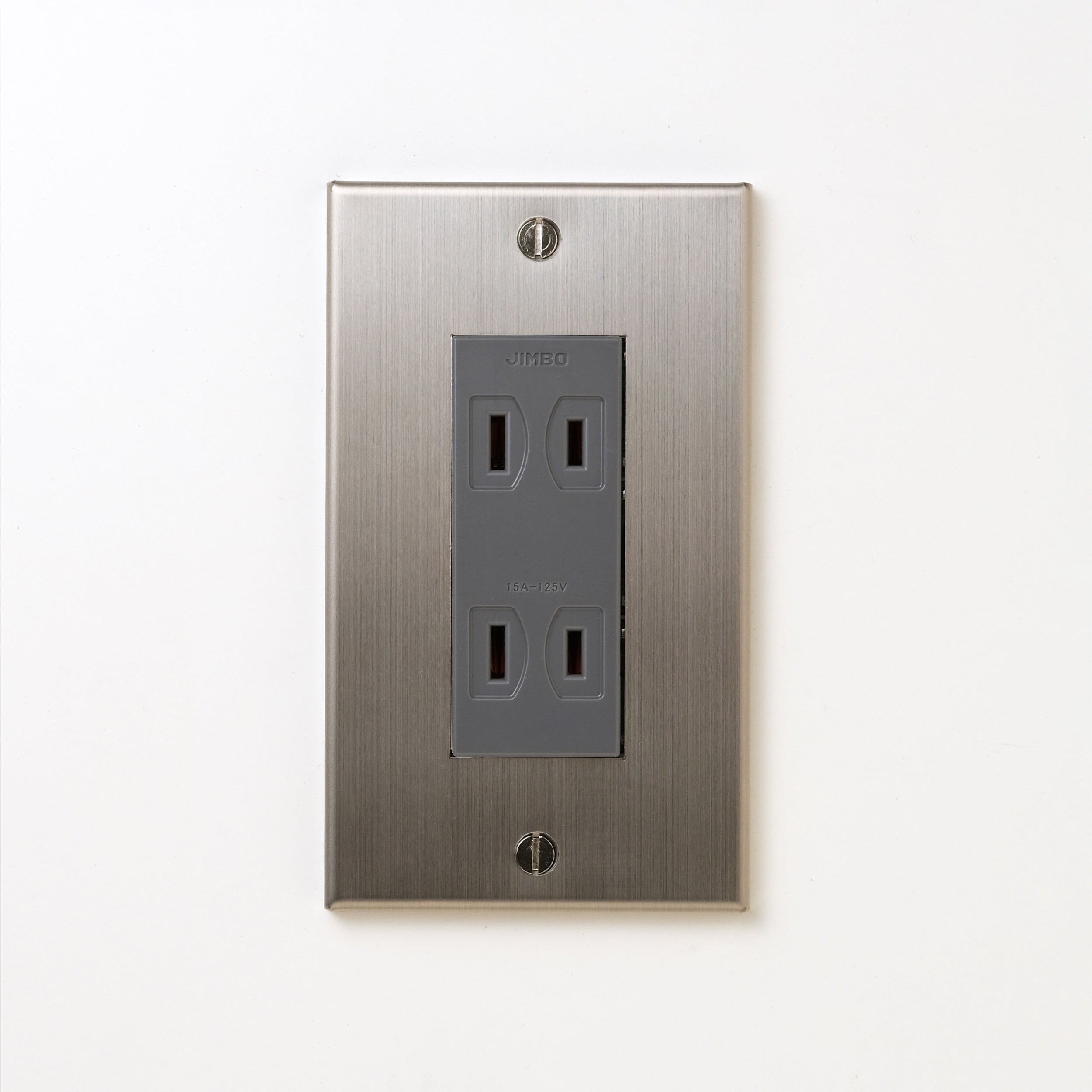 ステンレス（ヘアライン） プレート <br>+ NK ダブルコンセント グレー