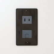 ステンレス（黒染）プレート<br>+ NK 埋込モジュラジャック6極2心 グレー <br>+ NK 埋込コンセント グレー