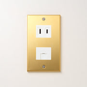 真鍮（素地） プレート<br>+ NK 埋込モジュラジャック6極2心 ホワイト <br>+ NK 埋込コンセント ホワイト