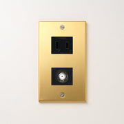 真鍮（素地） プレート<br>+ NK 新4K8K衛星放送対応 埋込小型高シールドテレビ端子 ブラック <br>+ NK 埋込コンセント ブラック