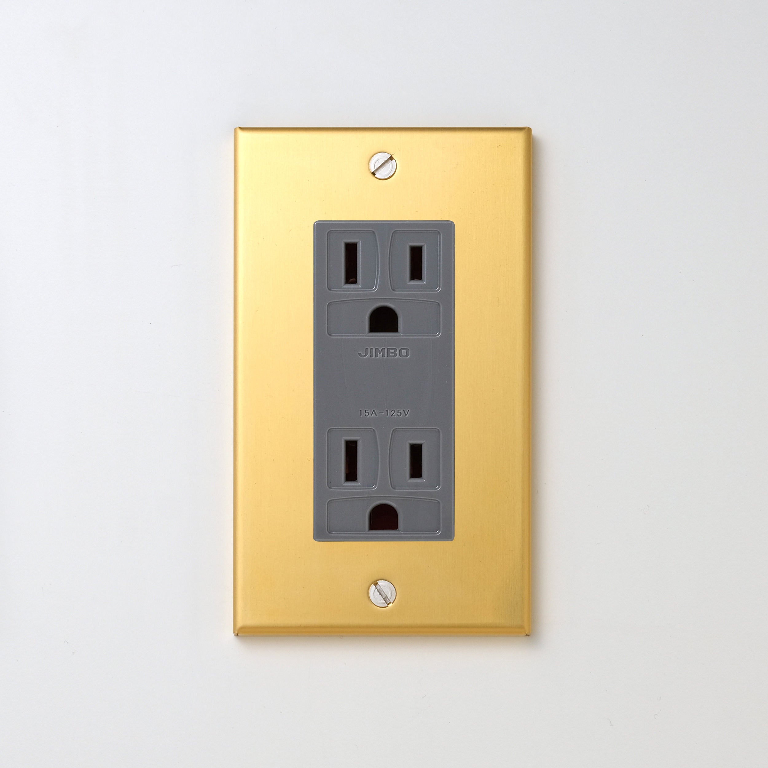 真鍮（素地） プレート <br>+ NK 埋込接地（アース）ダブルコンセント　グレー