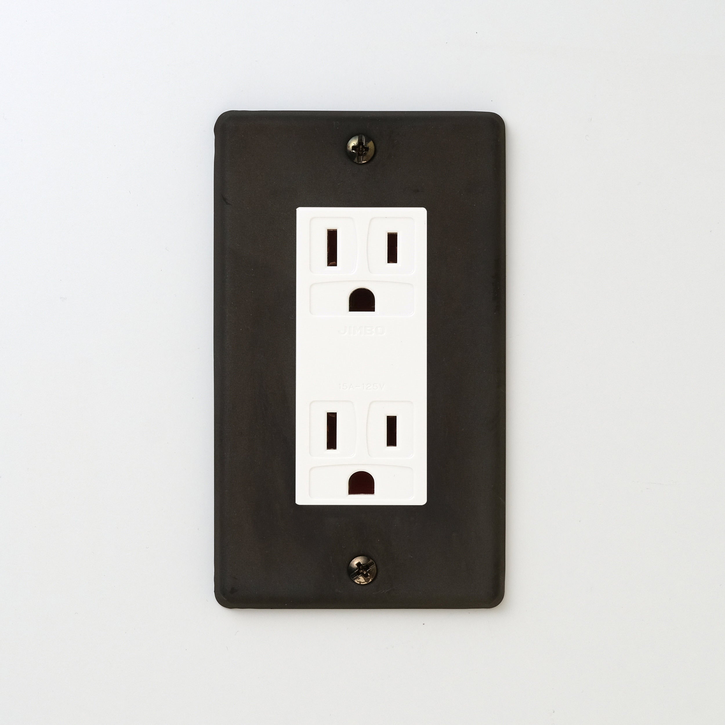 ステンレス（黒染）プレート <br>+ NK 埋込接地（アース）ダブルコンセント　ホワイト