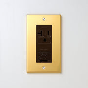 真鍮（素地） プレート <br>+ NK 埋込アースターミナル付接地15A、20Aコンセント 125V　チョコ