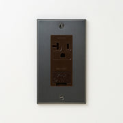 ステンレス（マットブラック）プレート <br>+ NK 埋込アースターミナル付接地15A、20Aコンセント 125V　チョコ