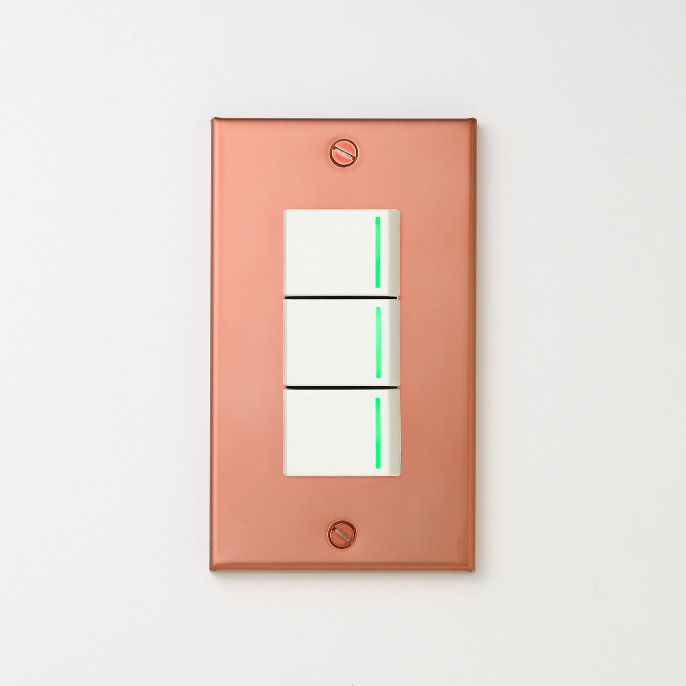 銅色（マット） プレート <br>+ NK 片切、3路ガイドランプ（グリーン）スイッチトリプル  ホワイト