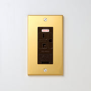 真鍮（素地） プレート <br>+ NK 埋込アースターミナル付接地15A、20Aコンセント 250V　チョコ