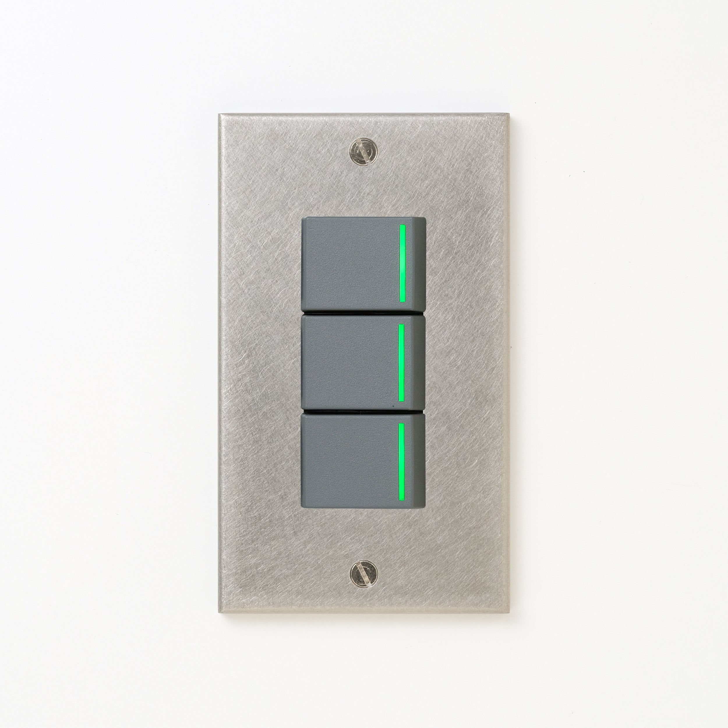 ステンレス（バイブレーション）プレート <br>+ NK 片切、3路ガイドランプ（グリーン）スイッチトリプル  グレー