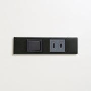 ステンレス（マットブラック）家具用プレート<br>+ パナソニック 埋込スイッチ シングル グレー <br>+ NK 埋込コンセント グレー
