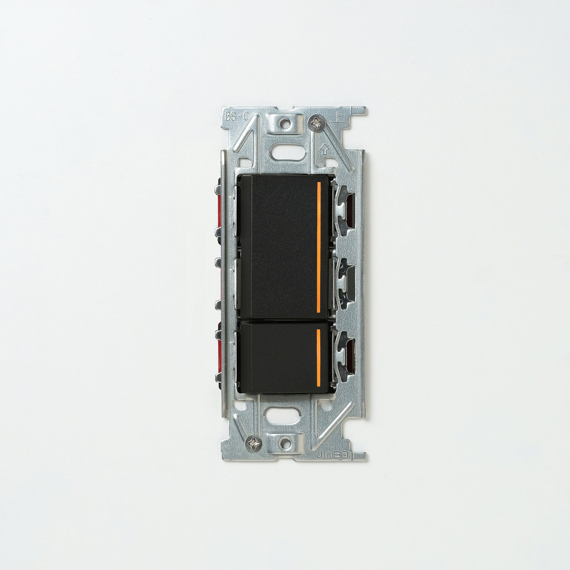 NKシリーズ　片切、3路チェックランプ（オレンジ）スイッチダブル（上段大）  １連３口用 ブラック