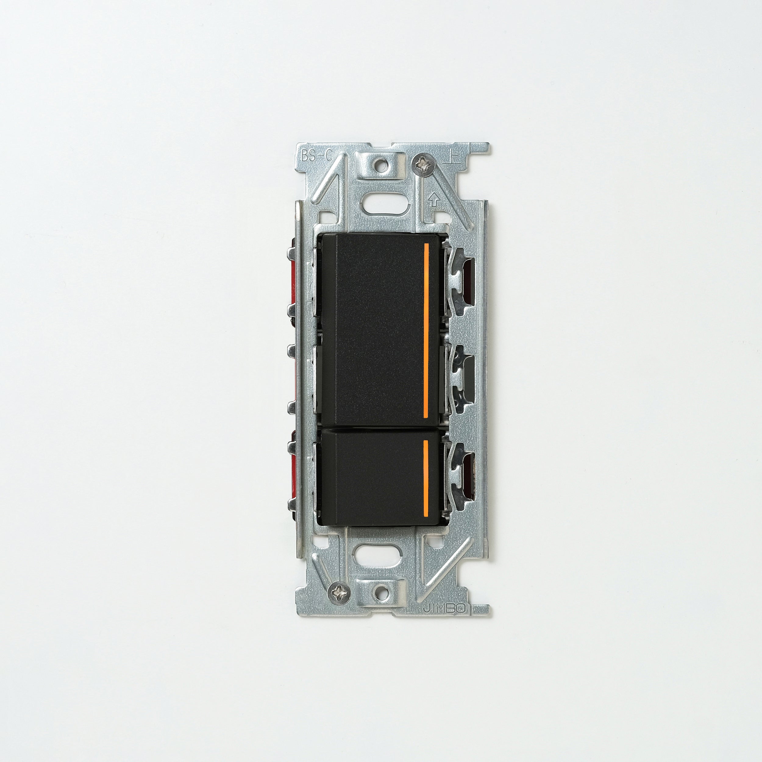 NKシリーズ　片切、3路チェックランプ（オレンジ）スイッチダブル（上段大）  １連３口用 ブラック