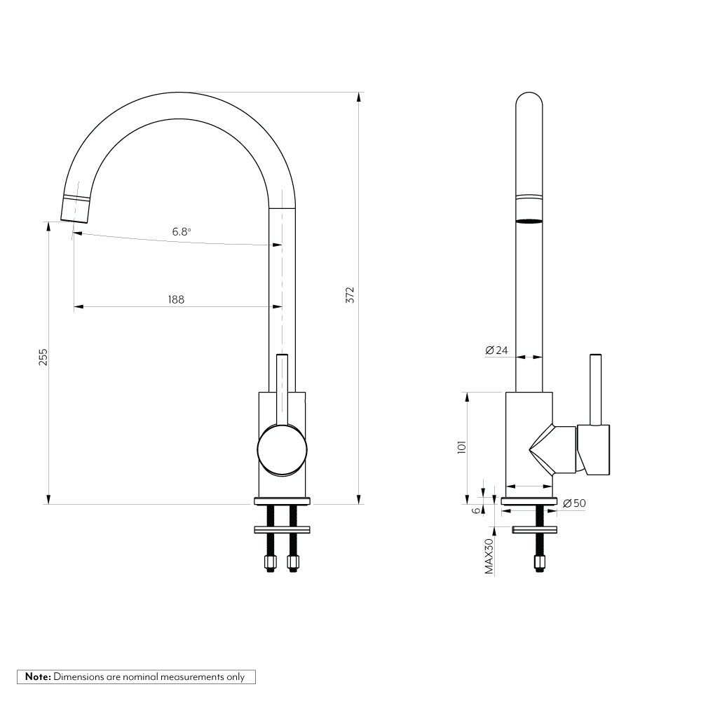 エリシアン・台付1穴 キッチン用混合水栓 真鍮