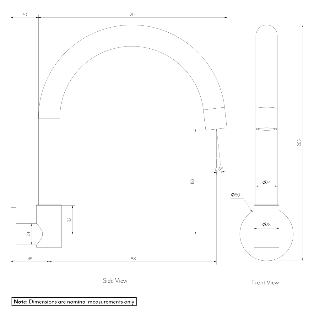 グースネックスイベル壁掛けバススパウト ガンメタル