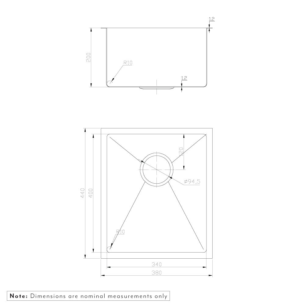 オーヘル・シングルキッチンシンク380mm ステンレススチール