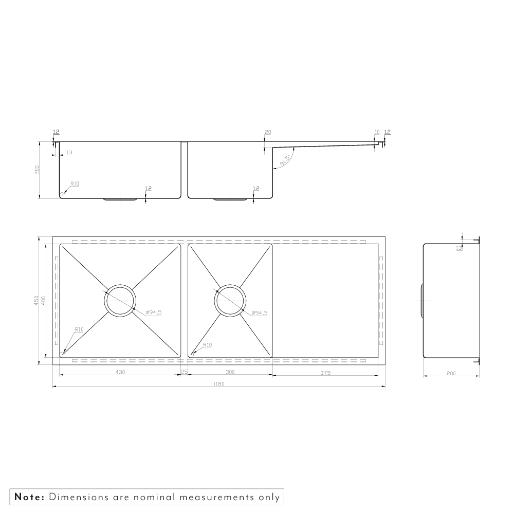 オンタリオ・２槽式キッチンシンク ステンレススチール