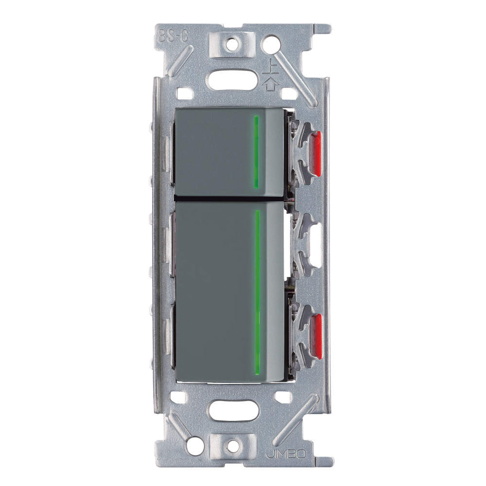 NKシリーズ　片切、3路ガイドランプ（グリーン）スイッチダブル（下段大）  １連３口用 グレー