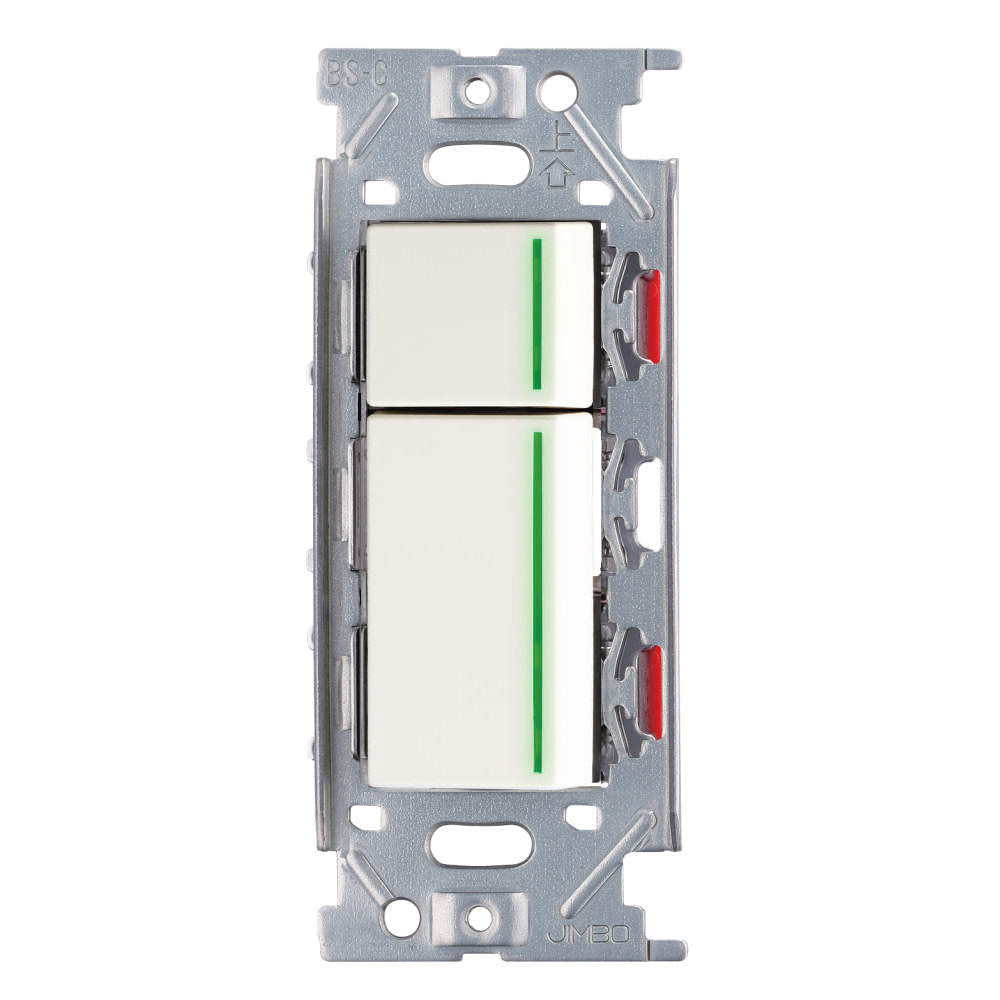 NKシリーズ　片切、3路ガイドランプ（グリーン）スイッチダブル（下段大） １連３口用 ホワイト