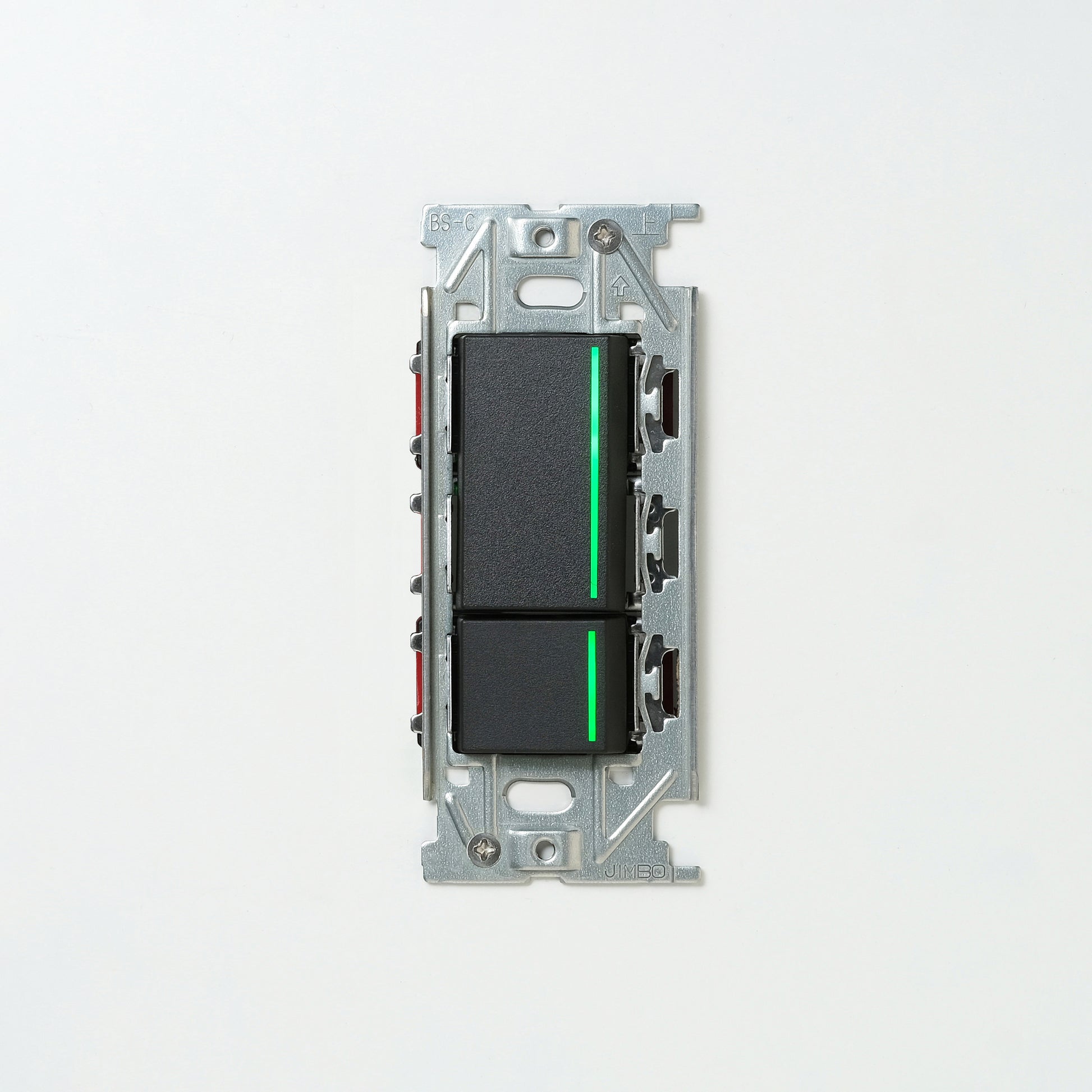 NKシリーズ　片切、3路ガイドランプ（グリーン）スイッチダブル（上段大）  １連３口用 ブラック