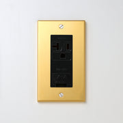 真鍮（素地） プレート <br>+ NK 埋込アースターミナル付接地15A、20Aコンセント 125V　ブラック