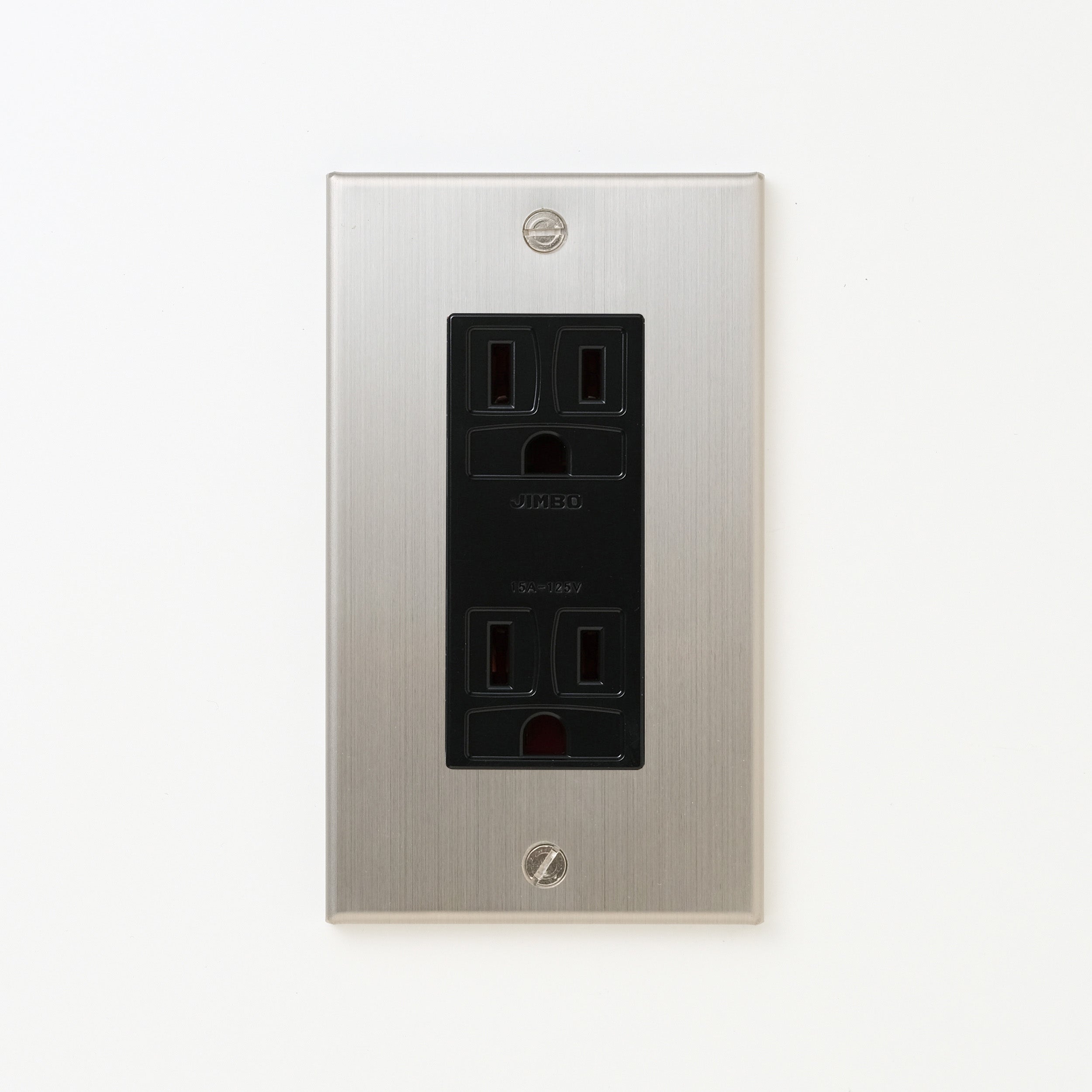 ステンレス（ヘアライン） プレート <br>+ NK 埋込接地（アース）ダブルコンセント　ブラック