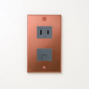 銅色（マット） プレート<br>+ NK 埋込モジュラジャック6極2心 グレー <br>+ NK 埋込コンセント グレー