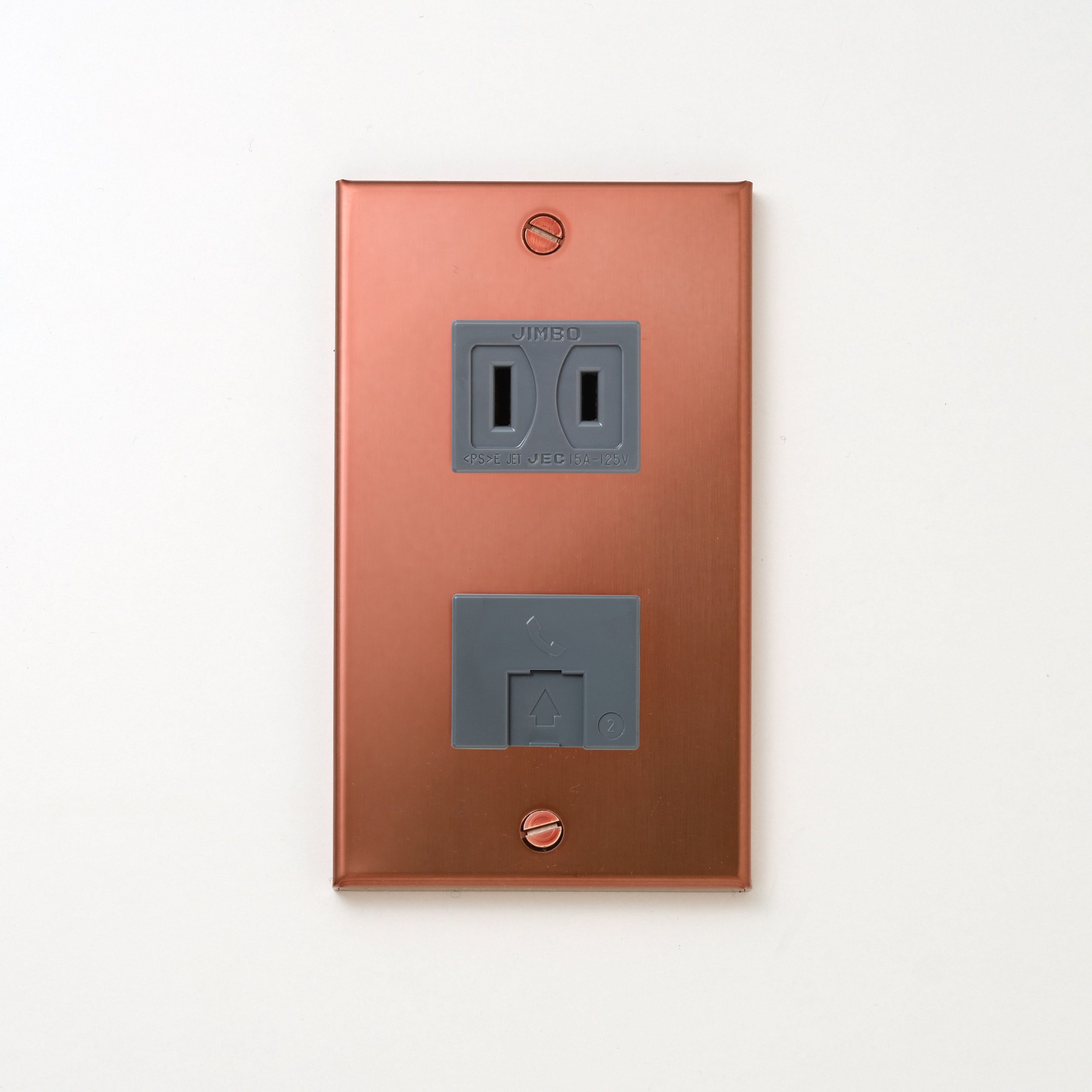 銅色（マット） プレート<br>+ NK 埋込モジュラジャック6極2心 グレー <br>+ NK 埋込コンセント グレー