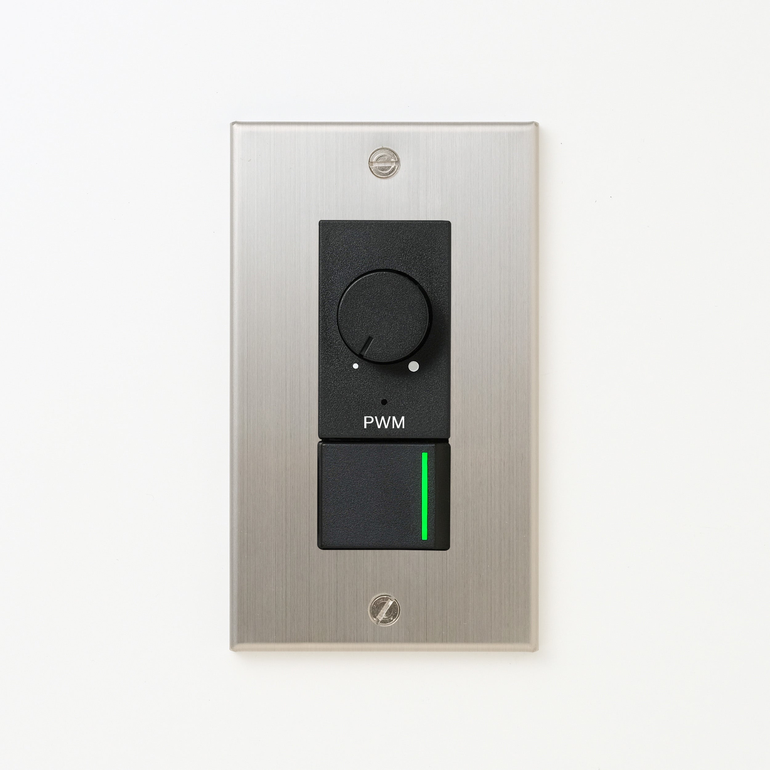 ステンレス（ヘアライン） プレート <br>+ NK PWM制御方式(1ch)ライトコントロール＋片切、3路ガイドランプ（グリーン）スイッチ　 ブラック