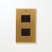 真鍮（ヘアライン） プレート<br>+ NK 埋込モジュラジャック6極2心 チョコ <br>+ NK 埋込コンセント チョコ