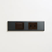 ステンレス（ブラック）家具用プレート<br>+ NK対応 埋込スイッチ シングル チョコ <br>+ NK 埋込コンセント チョコ
