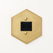 真鍮鋳造プレート（鋳肌） 半連１口用 六角 <br>+ NK 埋込コンセント ブラック