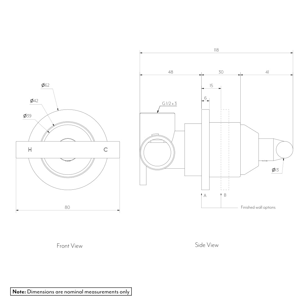 バ－ル・壁付1穴 混合水栓用ハンドル 真鍮