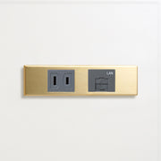 真鍮（素地） 家具用プレート<br>+ NK 埋込コンセント グレー <br>+ NK 埋込モジュラジャック8極8心 グレー