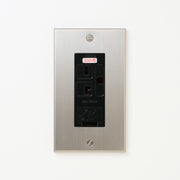 ステンレス（ヘアライン） プレート <br>+ NK 埋込アースターミナル付接地15A、20Aコンセント 250V　ブラック