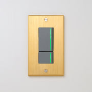 真鍮（ヘアライン） プレート <br>+ NK 片切、3路ガイドランプ（グリーン）スイッチダブル（上段大）   グレー