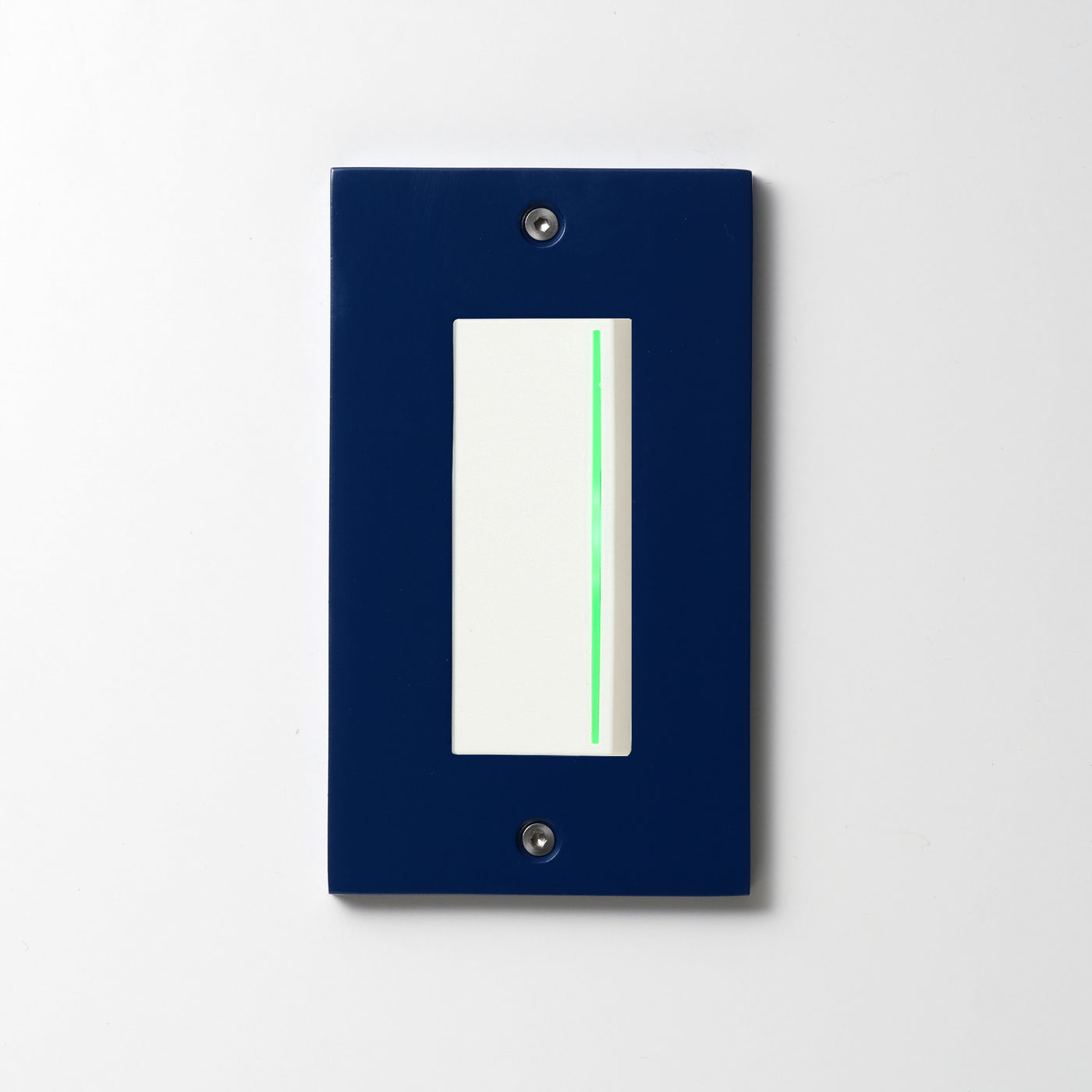 アルミダイキャスト（ブルー）プレート  <br>+ NK 片切、3路ガイドランプ（グリーン）付スイッチシングル  ホワイト